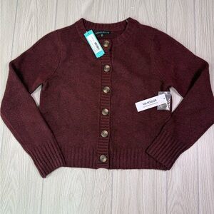 Stitch Fix Love Ellie Womens Burgundy Crewneck Button-Front Cardigan